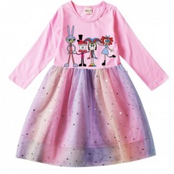 Size is 2T-3T(100cm) For girls The Amazing Digital Circus Long Sleeve dress Tulle Mesh rainbow autumn Outfits