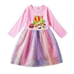 Size is 2T-3T(100cm) pizza tower Long Sleeve dress For girls Tulle Mesh rainbow autumn Outfits