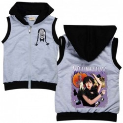 Size is 2T-3T(100cm) Wednesday movie Cotton vest spring Outfits Hooded Sleeveless Jacket for girls