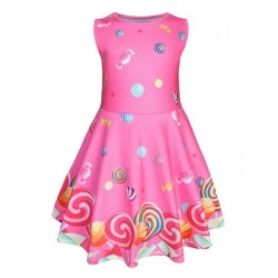 Size is 3T-4T Girls Dress Sleeveless Candy Lollipop For Kids Pink