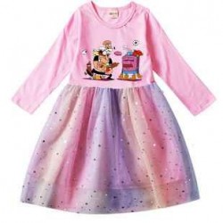 Size is 2T-3T(100cm) For girls pizza tower Long Sleeve dress Tulle Mesh rainbow autumn Outfits
