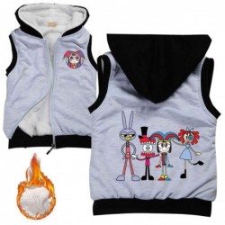 Size is 2T-3T(100cm) Pomni The Amazing Digital Circus Cotton Warm Vests for girls Hooded Sleeveless Jacket With Plush Lining
