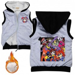 Size is 2T-3T(100cm) Pomni The Amazing Digital Circus Cotton Warm Vests for girls sleeveless Winter coat fleece lined with hood