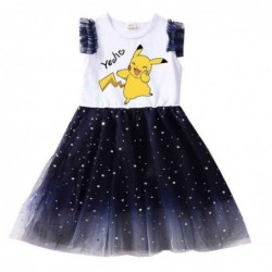 Size is 2T-3T(100cm) Pikachu Short Sleeve dress Tulle Mesh summer Outfits For girls birthday gift