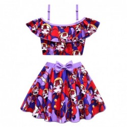 Size is 4T-5T(110cm) girls Pomni The Amazing Digital Circus 2 Piece Ruffle of Shoulder Summer Swimsuit