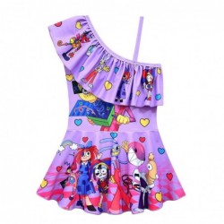 Size is 4T-5T(110cm) For girls The Amazing Digital Circus 1 Piece Ruffle One Shoulder Summer Swimsuit