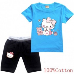 Size is 2T-3T(100cm) For kids boys Hello KT Short Sleeves Shirt And Short Sets Summer Outfits