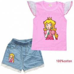 Size is 2T-3T(100cm) For girls Princess Peach Flutter Sleeve Shirt And Lace Short Sets Summer Outfits
