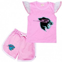 Size is 2T-3T(100cm) Mr Beast Lightning Cat Flutter Sleeve Shirt And Short Sets For kids girls Summer Outfits
