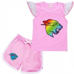 Size is 2T-3T(100cm) Mr Beast Lightning Cat Flutter Sleeve Shirt And Short Sets For girls Summer Outfits