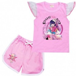 Size is 2T-3T(100cm) OSHI NO KO Flutter Sleeve Shirt And Short Sets Summer Outfits For girls pink