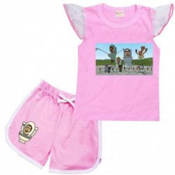 Size is 2T-3T(100cm) Skibidi toilet Flutter Sleeve Shirt And Short Sets Summer Outfits For girls pink