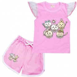Size is 2T-3T(100cm) pink chikawa Flutter Sleeve Shirt And Short Sets Summer Outfits For girls