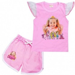 Size is 2T-3T(100cm) pink Diana and Roma Flutter Sleeve Shirt And Short Sets Summer Outfits For girls