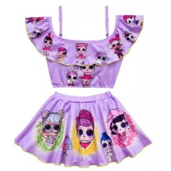 Size is (3T-4T)/XS Ruffle Off The Shoulder Lol Surprise 2 Piece Swimsuit Girl  Pink