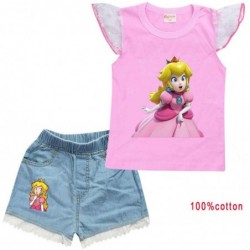 Size is 2T-3T(100cm) Princess Peach Flutter Sleeve Shirt And Lace Short Sets for girls Summer Outfits