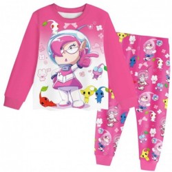 Size is 2T-3T(100cm) Pikmin pink Long Sleeve Pajamas For kids 2 Pieces Costumes
