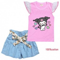 Size is 2T-3T(100cm) For kids girls kuromi Flutter Sleeve Shirt And Short Sets Summer Outfits