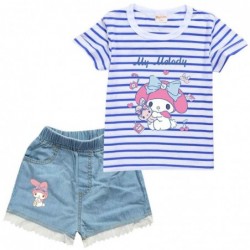 Size is 2T-3T(100cm) For kids girls Melody Striped Shirt And Short Sets Summer Outfits