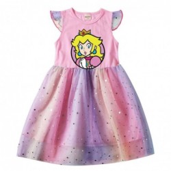 Size is 2T-3T(100cm) girls summer Dresses Peach Princess Flutter Sleeve 1 pieces birthday gift pink