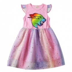 Size is 2T-3T(100cm) girls summer Dresses Mr Beast Lightning Cat Flutter Sleeve 1 pieces birthday gift