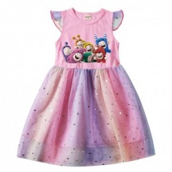 Size is 2T-3T(100cm) girls summer Dresses oddbods Flutter Sleeve Tulle Mesh 1 pieces birthday gift pink