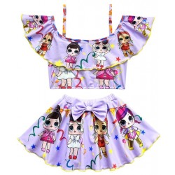 Size is 2T-3T Ruffle Off Shoulder Lol Surprise Doll Swimsuit Two Set Girl