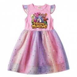 Size is 2T-3T(100cm) My Singing Monsters Wubbox Plush summer Dresses for girls Flutter Sleeve 1 pieces pink