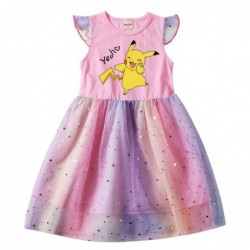 Size is 2T-3T(100cm) Pikachu summer Dresses for girls Flutter Sleeve 1 pieces pink birthday gift