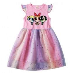 Size is 2T-3T(100cm) The Powerpuff Girls summer Dresses for girls Flutter Sleeve 1 pieces pink birthday gift