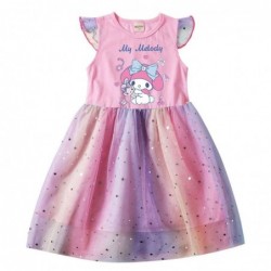 Size is 2T-3T(100cm) kuromi purple summer dresses for cute girls Tulle Mesh Flutter Sleeve 1 pieces dress birthday gift