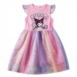 Size is 2T-3T(100cm) kuromi for girls summer purple Dresses Flutter Sleeve Rainbow 1 pieces birthday gift