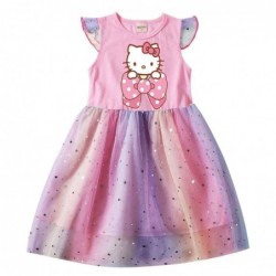 Size is 2T-3T(100cm) Hello Kitty pink girls summer Dresses Tulle Mesh Flutter Sleeve 1 pieces birthday gift