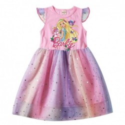 Size is 2T-3T(100cm) Barbie print girls summer Dresses Tulle Mesh Flutter Sleeve 1 pieces birthday gift
