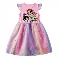 Size is 2T-3T(100cm) The Powerpuff Girls summer dresses for cute girls Tulle Mesh Flutter Sleeve 1 pieces dress birthday gift