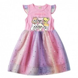 Size is 2T-3T(100cm) MINIVED summer dresses for cute girls Tulle Mesh Flutter Sleeve 1 pieces dress birthday gift