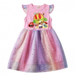 Size is 2T-3T(100cm) pizza tower summer Dresses for girls Tulle Mesh Flutter Sleeve 1 pieces birthday gift