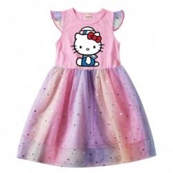 Size is 2T-3T(100cm) Hello Kitty Dresses for girls Tulle Mesh Flutter Sleeve 1 pieces summer dress birthday gift