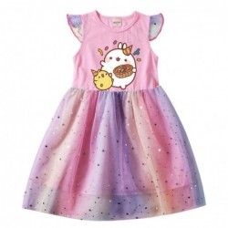Size is 2T-3T(100cm) Cute Molang summer dresses for cute girls Tulle Mesh Flutter Sleeve 1 pieces dress birthday gift