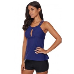 Size is S Two-Piece Tankini Set Criss Cross Print Cut Out  Sapphire Blue