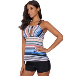 Size is S Two-Piece Tankini Set Criss Cross Print Cut Out Light Blue