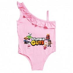 Size is 2T-3T(100cm) STUMBLE GUYS 1 Piece swimwear For girls Ruffle One Shoulder Swimsuit High Waisted with cap