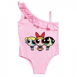 Size is 2T-3T(100cm) The Powerpuff Girls 1 Piece Summer Swimsuit For girls Ruffle One Shoulder Swimsuit High Waisted with cap