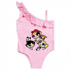 Size is 2T-3T(100cm) The Powerpuff Girls 1 Piece Summer Swimsuit Ruffle One Shoulder Swimsuit For girls with cap