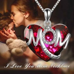 Size is one Size MOM Heart-shaped gem necklace for Mother's Day Necklace red or green