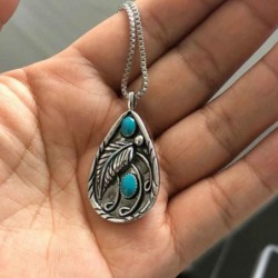 Size is one Size Boho chic vintage pendant necklace Imitation turquoise feather for Mother's Day gift