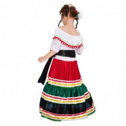 Size is 3T-4T(110cm) Mexican girl's Short Sleeves long dress for day of the dead Costumes
