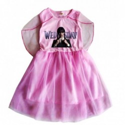 Size is 2T-3T(100cm) Wednesday Addams summer Dress for girls Sleeveless Chiffon Shawl dress pink