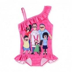 Size is 2T-3T(100cm) Bob's Burgers 1 Piece Swimsuit For girls Ruffle One Shoulder High Waisted Swimsuit