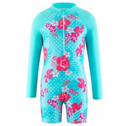 Size is 4T-5T(100cm) Long Sleeve Swimsuit Zipper Front Floral Bathing Suit For girls with UV Protection